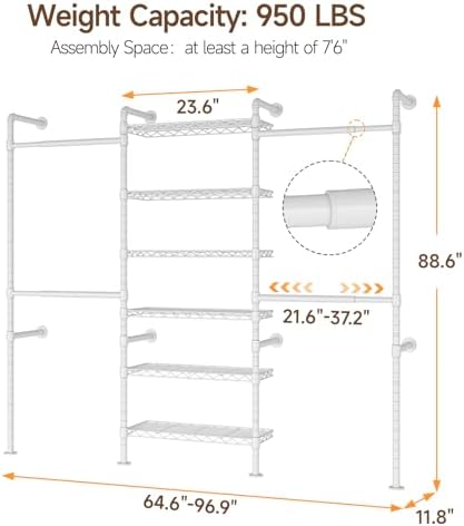 ONBRILL H3 Expandable Wall Mounted Closet System, Heavy Duty Clothing Rack - Image 2