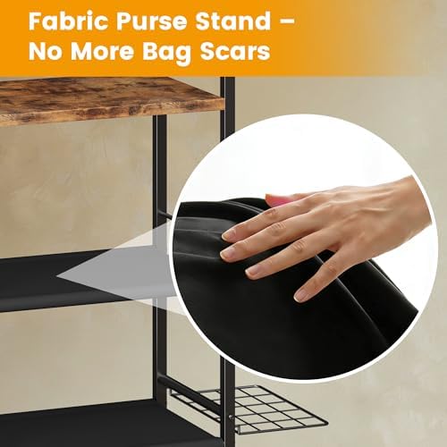 Homeiju Tall Purse Organizer for Closet, Vertical Handbag Organizer, No Scratch Purse Holder Rack, Space-Saving Storage for Purses, Totes, Handbags (Rustic Brown) - Image 4