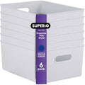 Superio Ribbed Collection - Decorative Plastic Basket Open Home Storage Bins Organizer, Large White Smoke (6 Pack) Container Boxes for Organizing Closet Storage Bins for Shelves 15 Liter/16 Quart by Superio