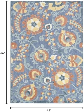 Nourison Home Aloha Blue Rose 3'6" x 5'6" Area Rug - Easy Clean, Non Shedding, Bed Room, Living Room, Dining Room, Kitchen (4' x 6') - Image 2