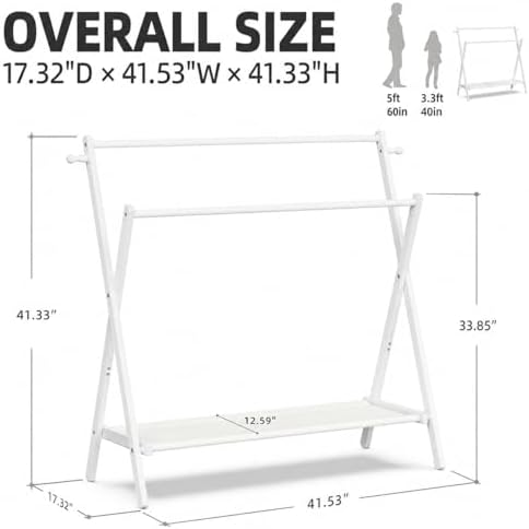 BAMBOOHOMIE Kids Clothing Rack, Small Clothes Organizer Rack, Kids Dress Up Rack with Storage Shelf & Double Rods, Bamboo Child Garment Rack for Playroom Toddler's Bedroom (Large Size - White) - Image 4