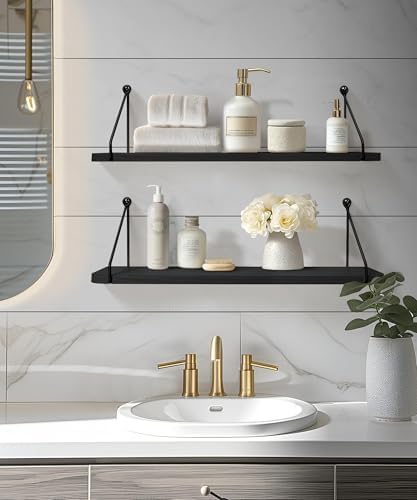 Afuly Black Floating Shelves for Wall, 24in Shelf with Brackets, Set of 2 - Image 2