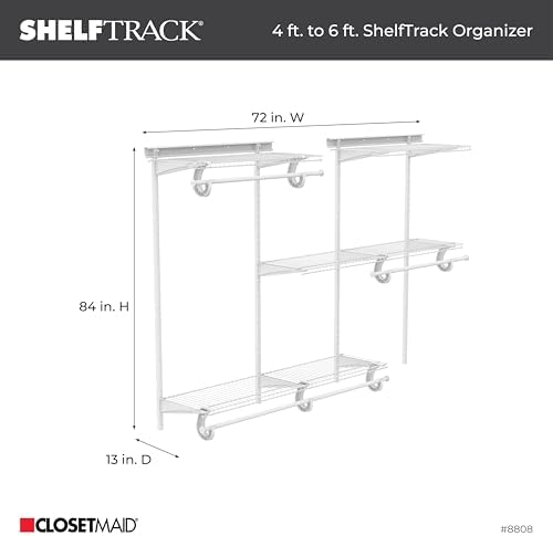 ClosetMaid ShelfTrack Wire Closet Organizer System, Adjustable from 4 to 6 Ft., With Shelves, Clothes Rods, Hardware, Durable Steel, White - Image 2