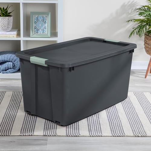 Sterilite 16 Pack 45 Gallon Wheeled Latch Tote, Stackable Plastic Storage Bin, Gray/Green - Image 5