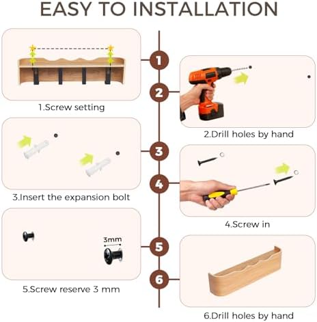 Coat Rack Wall Mount with Shelf Entryway Shelf Modern Key Holder Hanger Wall Shelves with Hidden Hooks for Hanging Towels Coats Hats Bags for Hallway Bathroom Bedroom (Wavy Oak, 8 Hooks) - Image 6