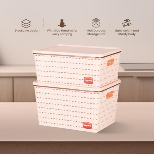 Nayasa Gloria 2 Piece Plastic Basket, 1 Big, 1 Medium, Peach, Square - Image 5