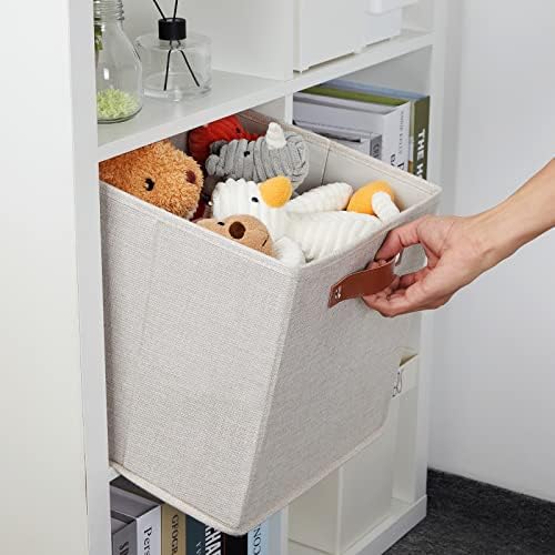 DULLEMELO 12inch Cube Storage Baskets for Shelves Closet Storage,Sturdy Home Organization Bins for Gifts Empty,Foldable Fabric Storage Cubes Baskets for Nursery Toys Clothes Storage(Beige-4 Pack) - Image 4