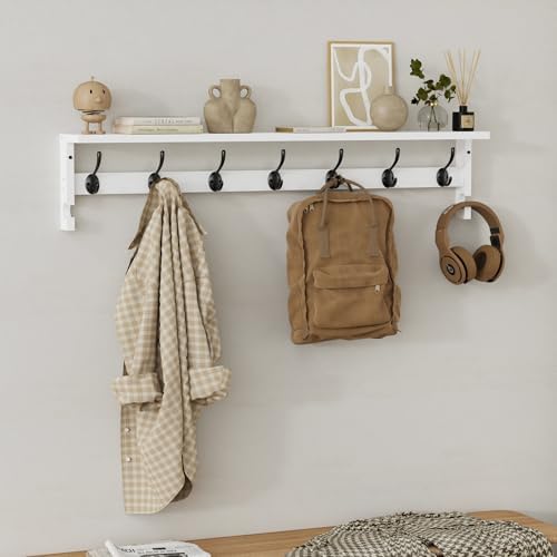AMBIRD Coat Rack Wall Mount, 35 Inch Large Coat Hooks Wall Mounted with 7 Dual Metal Hooks and 2 Side Hooks, Wall Hooks with Shelf in Entryway, Kitchen, Living Room, Bathroom, Bedroom (White) - Image 5