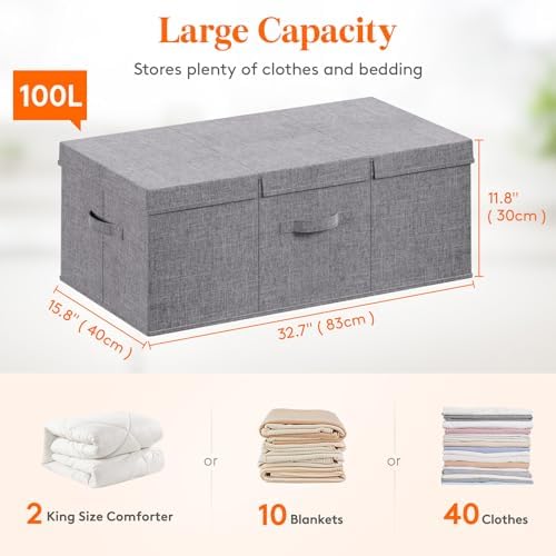 Lifewit 100L Under Bed Storage Containers, 11.8 Inch Tall Underbed Clothes Storage Organizer Bin with Sturdy Sidewalls, Bottom, 3 Lids, Deep Storage Drawer for Clothes, Shoes, Blankets, Pillows 2 Pack - Image 3