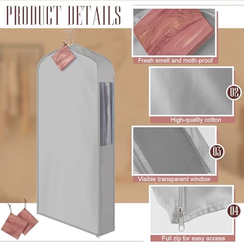 Briwooody Cotton Garment Bags, 2 Sets, Moth Protection,40 x 24 x 6 in, Grey - Image 3
