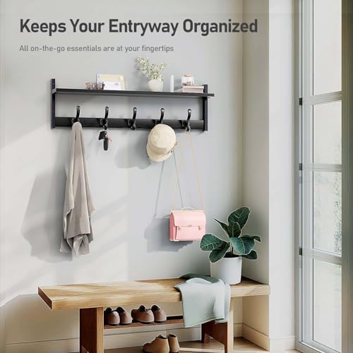 Tatub 29" Rustic Coat Rack Wall Mount with Shelf, Entryway Wall Hooks with Shelf, Coat Hangers for Bathroom, Living Room, Bedroom, Black - Image 5