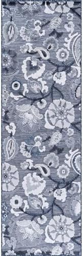 Luul Home Floral Indoor Outdoor Runner Rugs 2x7 Entryway Rug, Kitchen, Hallway Rug Washable Stain Resistant Outside Carpet Navy 2 x 7 - Image 3