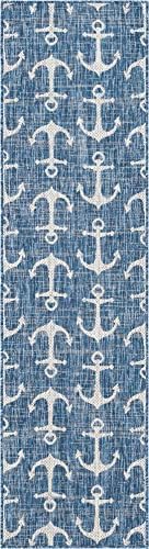 Unique Loom Outdoor Coastal Collection Area Rug - Ahoy (2'x 8' Runner, Blue/ Ivory) - Image 3
