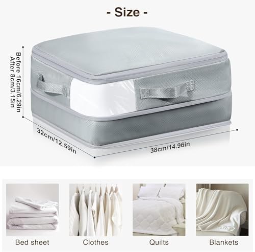DIMJ Clothes Storage Bag 6 Pack, 19L Compression Storage Bags for Blanket, Sweater, Jacket, Closet, Sheet Storage Organizer with Window Handle, Space Saver Storage Bags with Zipper, Gray - Image 2