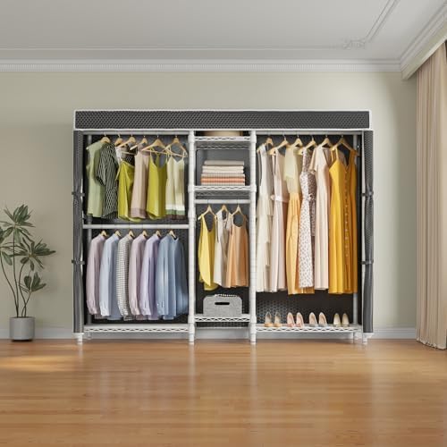 VIPEK Classic V6C Heavy Duty Covered Clothes Rack 5 Tiers Wire Garment Rack Large Size Wardrobe Closet White Metal Clothing Rack with Black Oxford Cover, 70.1" L x 17.3" W x 76.4" H, Max Load 870 LBS - Image 3