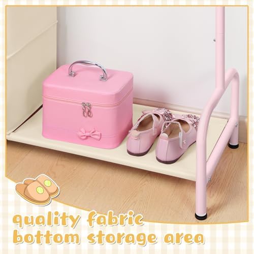 Univivi Kids Clothing Rack with Hanging Organizer, 43 Inch, Pink and Beige - Image 5