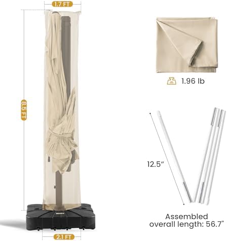 Cantilever Patio Umbrella Cover with Zipper and Rod - Image 4