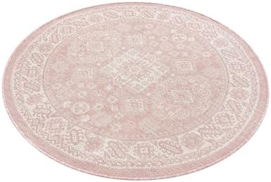 Rugs.com - Outdoor Aztec Rug – 4 Ft Round Pink Washable Indoor/Outdoor Rug – Flatweave Geometric Pattern for Patios, Decks, and Porches - Image 5