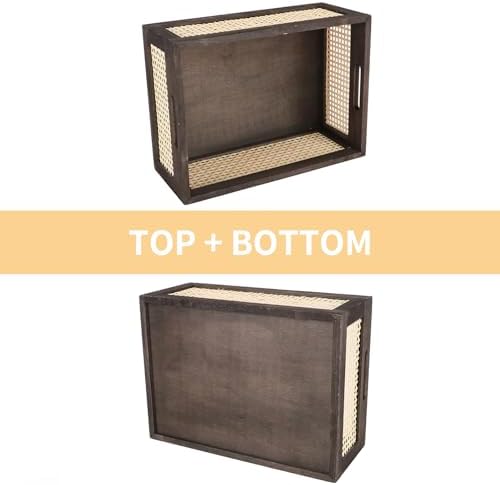 Rattan Wooden Storage Basket with Handle, Brown Set of 2 - Image 4