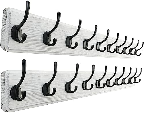 SKOLOO Rustic Wall Mounted Coat Rack, 10 Hooks, 38", Solid Wood, White by SKOLOO