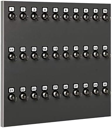 Key Rack Key Holder #30MNS, 30 Bolted Metal Numbered Hook with Hidden Hangers (30 Sets of Tag & Ring Included) - Made in USA by StandCompany