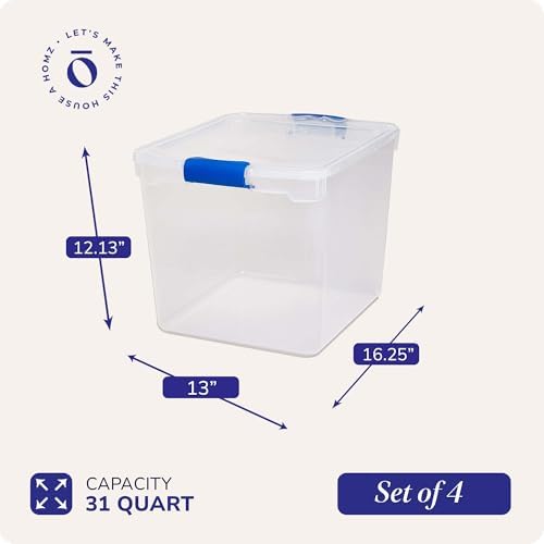 HOMZ Clear Plastic Storage Bins with Latching Lids, 31 Qt, Blue, 4 Pack - Image 4