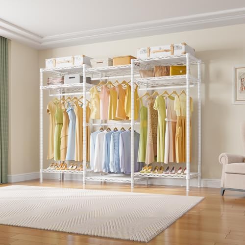 VIPEK V5i Garment Rack Heavy Duty Clothes Rack for Hanging Clothes, Portable Wardrobe Closet Freestanding Clothing Rack with 8 Adjustable Shelves & 4 Hang Rods, 68.9" L x 15.7" W x 76.4" H, White - Image 3