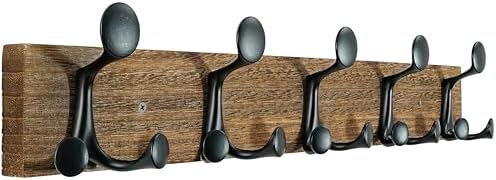 SKOLOO 24-Inch Wood Burnt Coat Rack Wall Mount with 5 Triple Hooks - Ideal for Family Entrances, Classrooms, and Pet Supplies Storage - Perfect Coat Hooks for Wall by SKOLOO