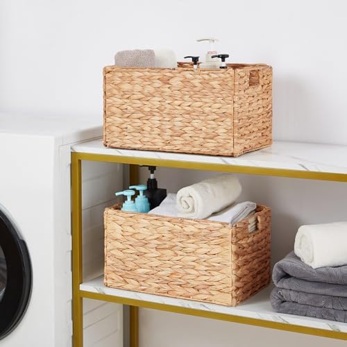 Vagusicc Wicker Storage Basket, Set of 2 Hand-Woven Storage Baskets for Organizing, Large Wicker Basket for Toilet Paper, Foldable Large Cube Storage Organizer Baskets Bin for Shelves (Water Hyacinth) - Image 6