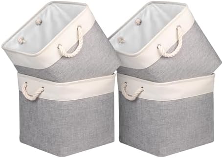 Univivi Foldable Storage Basket Fabric 13 inch Cube Storage Bins with Hard Bottom &Sturdy Handles Storage Cube for Shelf Closet Home (Grey , 4-Pack) by Univivi