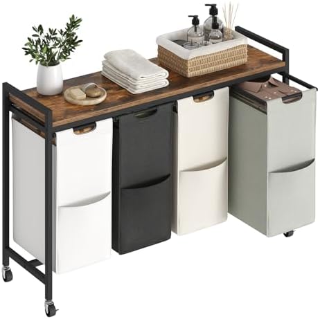 HOOBRO Laundry Sorter 4 Sections, Laundry Hamper with Wheels, 4 × 10.5 Gal (40 L), Rolling Laundry Basket, Pull-Out and Removable Oxford Fabric Bags, Rustic Brown BFE04XY01 - Image 7