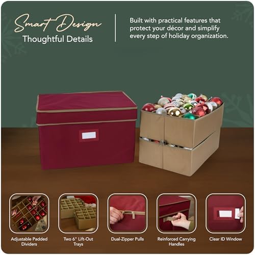 Covermates Adjustable Ornament Storage Box, 19.25" W x 13" D x 12.5" H, Red - Image 4