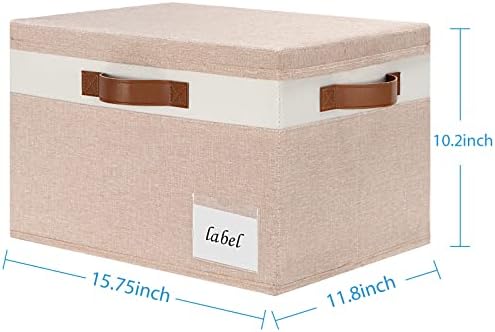 Extra Large Storage Bins with Lids, Foldable Fabric Storage Baskets with Lids, Sturdy Storage Boxes with Labels and 3 PU Handles for Closet Home Bedroom Office (32L, 3 Packs, Pink&White) - Image 2