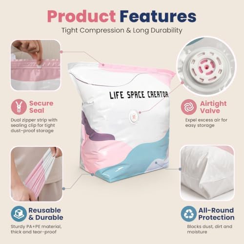 5PCS No Pump Vacuum Storage Bags, No Pump Large Vacuum Storage Compression Bags, Thick Airtight Reusable Organizer for Clothes Comforters Travel Moving Closet Storage (L) - Image 3