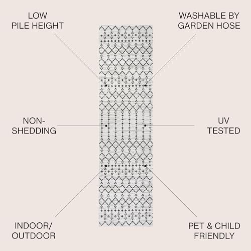 Eyely Moroccan Woven Runner Rug 2X10 Cream/Black, Indoor Outdoor Rug - Image 3