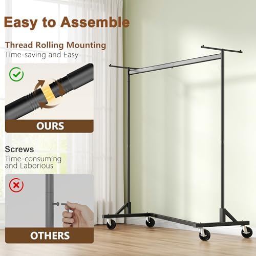 Hoctieon Z Clothes Rack with Cover, Metal Heavy Duty Clothing Rack, Rolling Garment Rack with Wheels, with Dustproof Cover Waterproof Protector, with 2 Durable Zippers, for Hanging Clothes, Black - Image 6