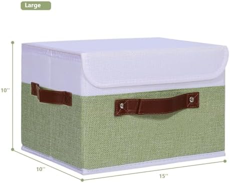 ANMINY Fabric Storage Box Bins with Lids, Green White, 15"x10"x10", 4 Pack - Image 5