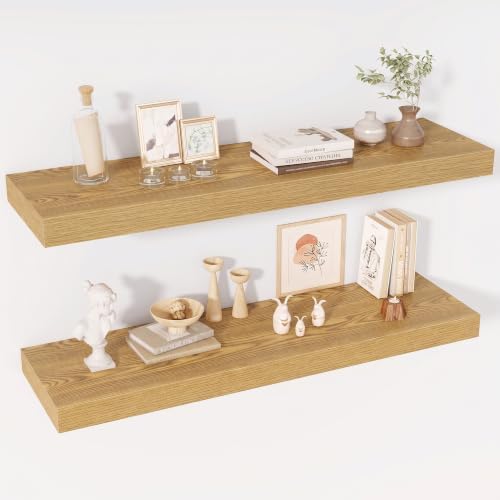 Acovy 40 Inch Floating Shelves, 12" Deep Floating Shelf Wall Mounted, 40" Wall Shelves, Rustic Deep Bookshelf, Extra Deeper & Thicker Display Shelves for Bedroom, Living Room, Set of 2 by Acovy
