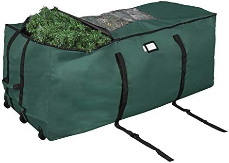 ProPik Rolling Christmas Tree Storage Bag, Fits Up to 9 Foot Tall Disassembled Trees, 25" X 25" X 60", Extra Large Heavy Duty Xmas Container with Wheels, Handles and Straps (Green) by ProPik