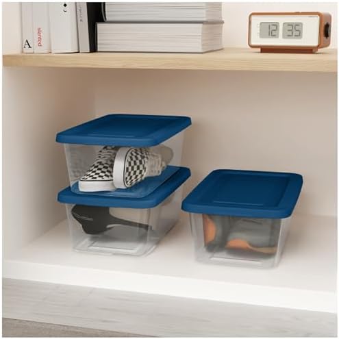 Sterilite Stackable 6 Qt Storage Box Container, Clear, Marine Blue Lid (60 Pack) - Image 5