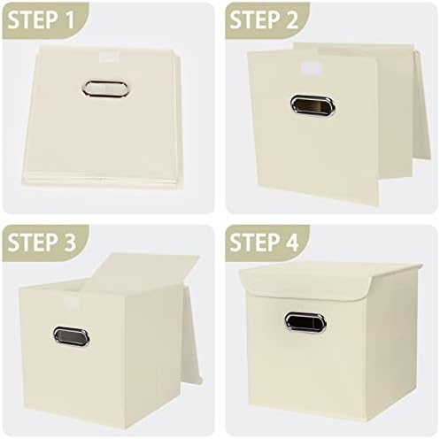 Closet Organizers Fabric Storage Bins With Lids Collapsible Cube Storage Organizer Basket With Handles,Storage Boxes for Clothes Storage,Office,Laundry,Shelves,8 Pack,（Creamy-White） - Image 6