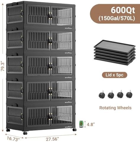 BROVIEW 150Gal Stackable Storage Bins with Lids Foldable Boxes,Black,5Pack - Image 2