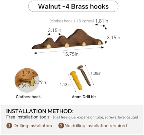 Wall Coat Rack, Walnut Wood, 4 Hooks - Image 2