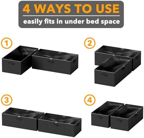 SpaceAid 2 Pack 10" High Under Bed Storage Containers, Large Underbed Storage Organizer Bins with Lids for Bedroom, Dorm, Clothes, Closet Organization, Bed Sheets and Blankets (Black) - Image 6