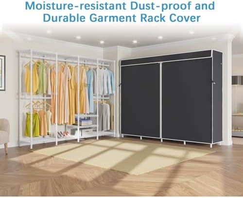 VIPEK V40C Covered Clothing Rack Heavy Duty Clothes Racks with Cover, Custom Freestanding Closet Portable Wardrobe Closets for Bedroom, White Metal Closet Rack with Black Oxford Fabric Cover - Image 3