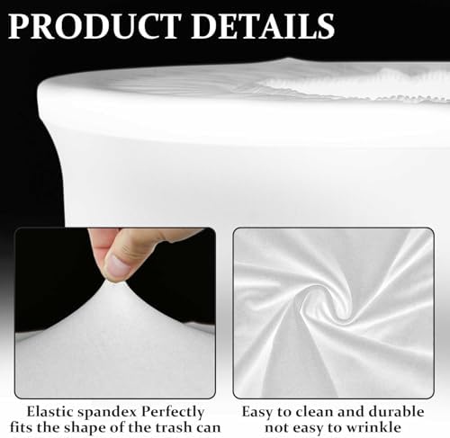 Tanlade 4 Pcs 32 Gallon Stretch Spandex Trash Can Covers Round, White - Image 3