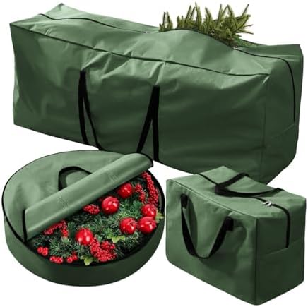 Christmas Tree Storage Bag Set 3pcs Artificial Xmas Tree Storage Bags for 7.5FT with Oxford Cloth Removable Design Convenient Carry Handles (Green) - Image 2