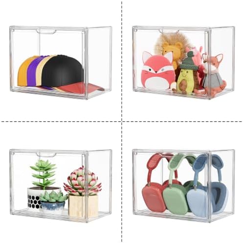 Clear Acrylic Display Case, Stackable Plastic Storage Bins with Lids, Large Display Box with Magnetic Lid Clear Storage Container Dustproof Showcase for Collectibles, Figures, 5 Pack - Image 3