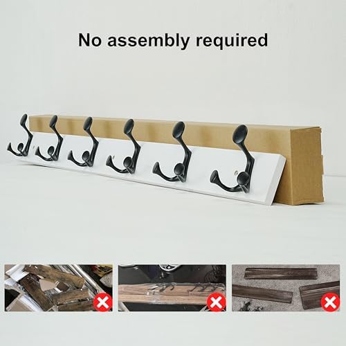 SKOLOO 39-Inch White Wood Coat Rack Wall Mount with 6 Triple Hooks - Ideal for Family Entrances, Classrooms, and Pet Supplies Storage - Perfect Coat Hooks for Wall, Pack of 2 - Image 4