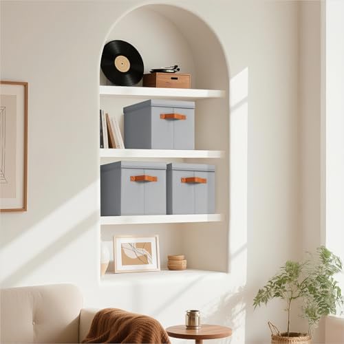 Homsorout Storage Bins with Lids - Large Fabric Closet Bins with Lid, 6 Pack Clothes Organizers and Storage, Collapsible Stackable Cube Basket for Home, Office, Dorm, Grey - Image 6